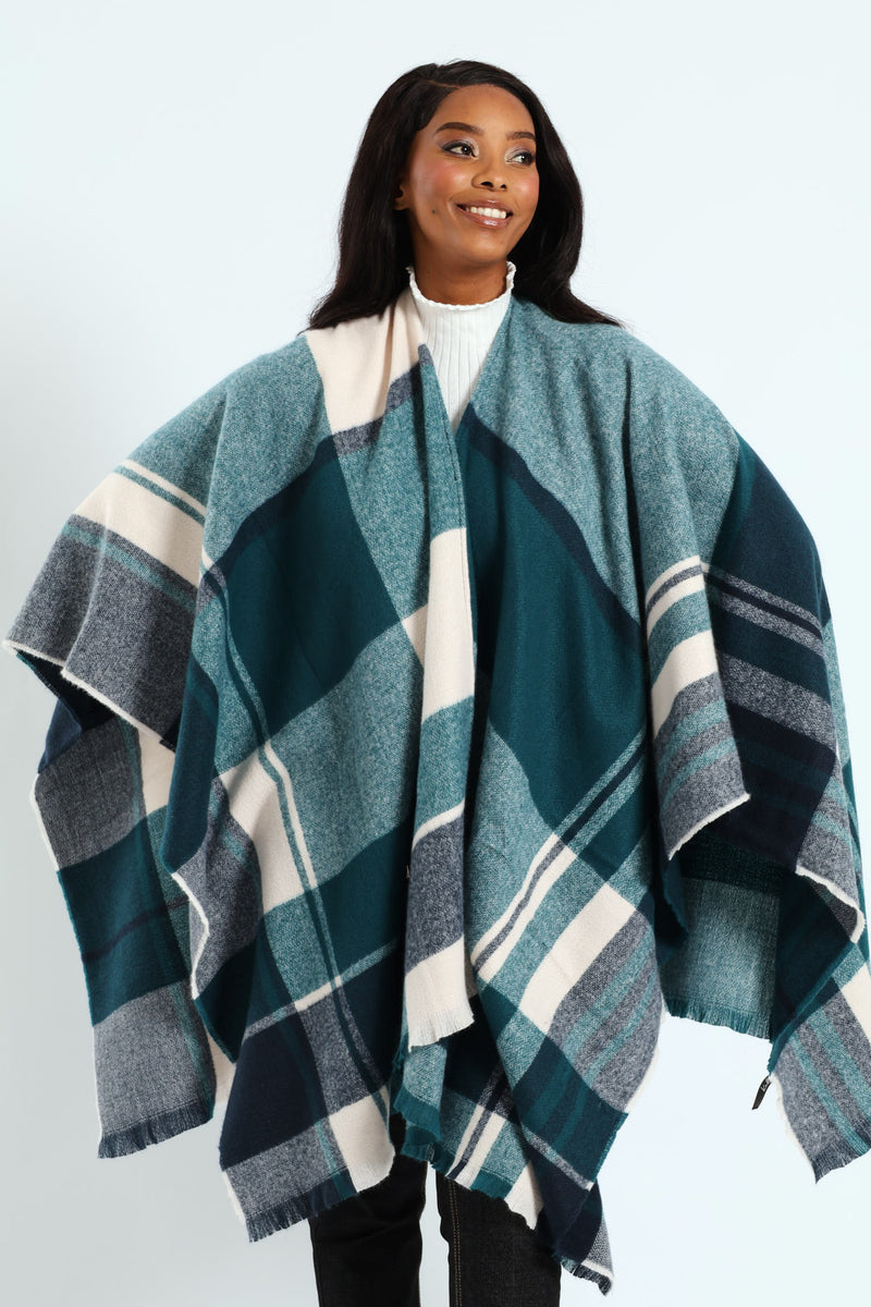 Check Shawl - Blue