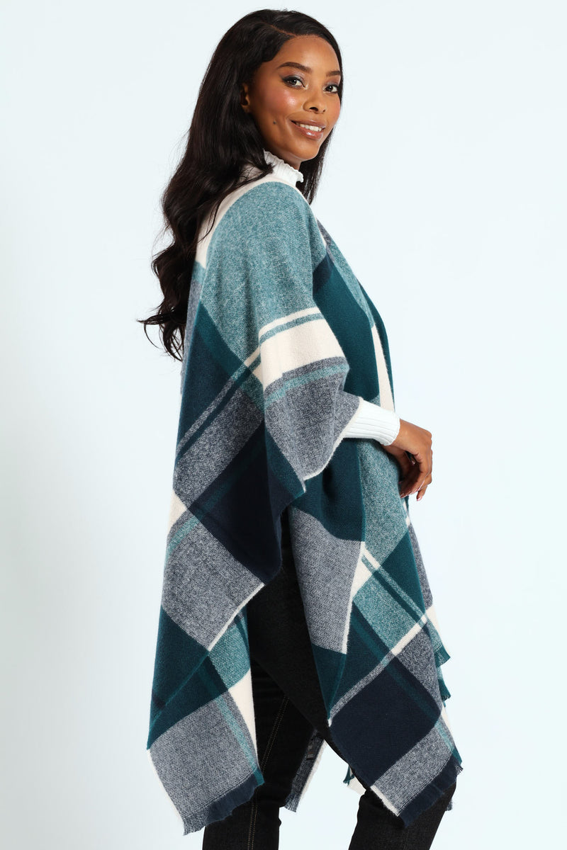 Check Shawl - Blue