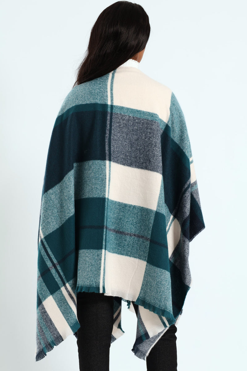 Check Shawl - Blue