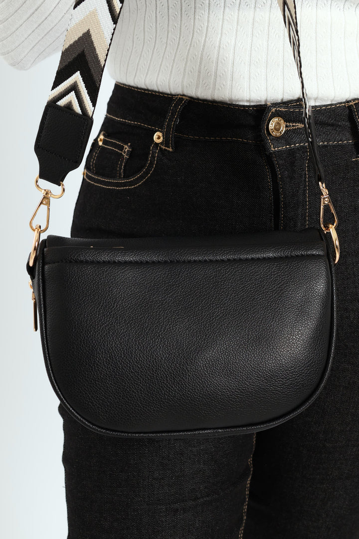 Gold Zip Moon Bag - Black