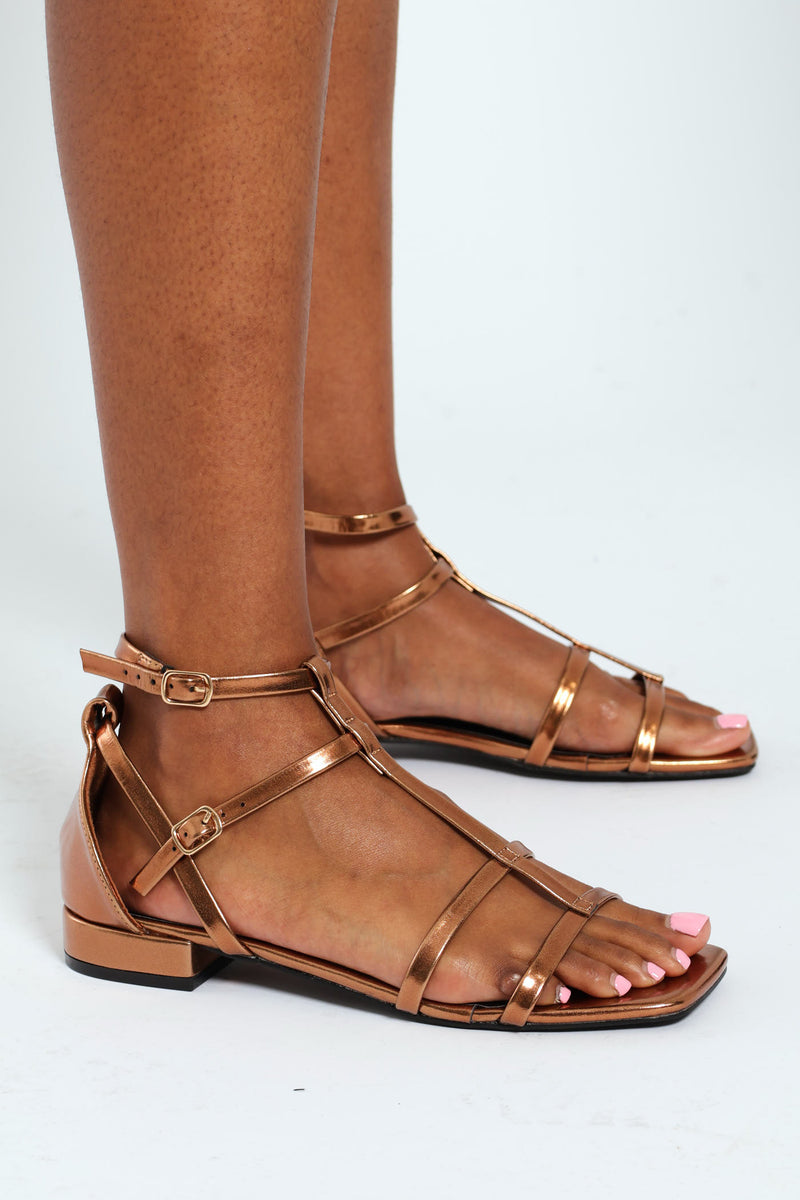 Interlinked Mule With Lace Up Ankle Strap - Gold