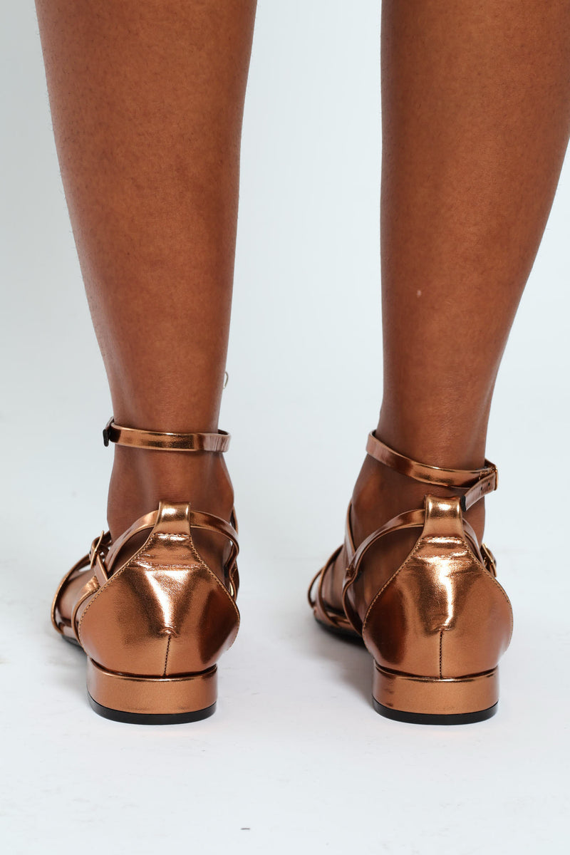 Interlinked Mule With Lace Up Ankle Strap - Gold