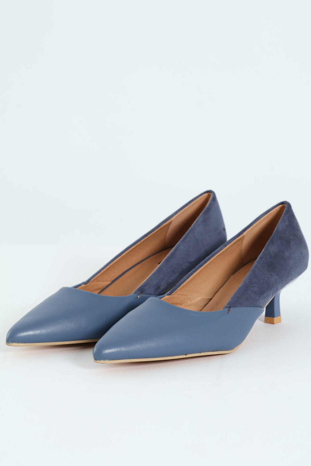 Multi Fabric Kitten Court Heel - Blue