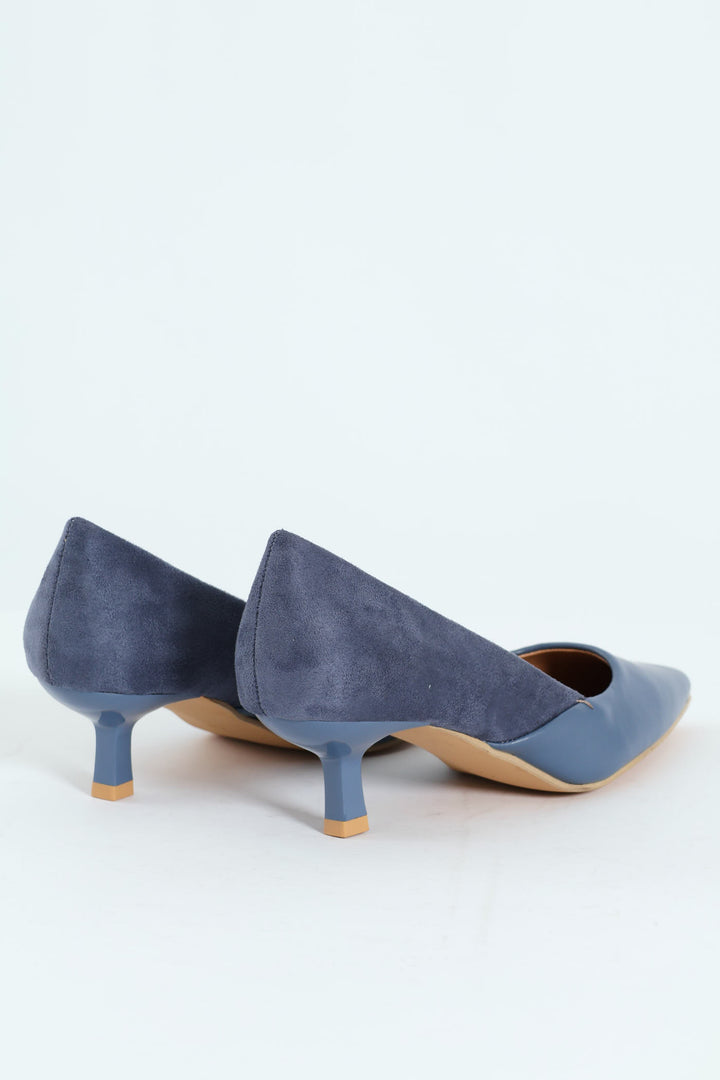 Multi Fabric Kitten Court Heel - Blue