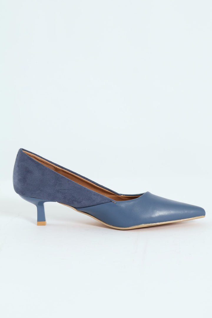 Multi Fabric Kitten Court Heel - Blue
