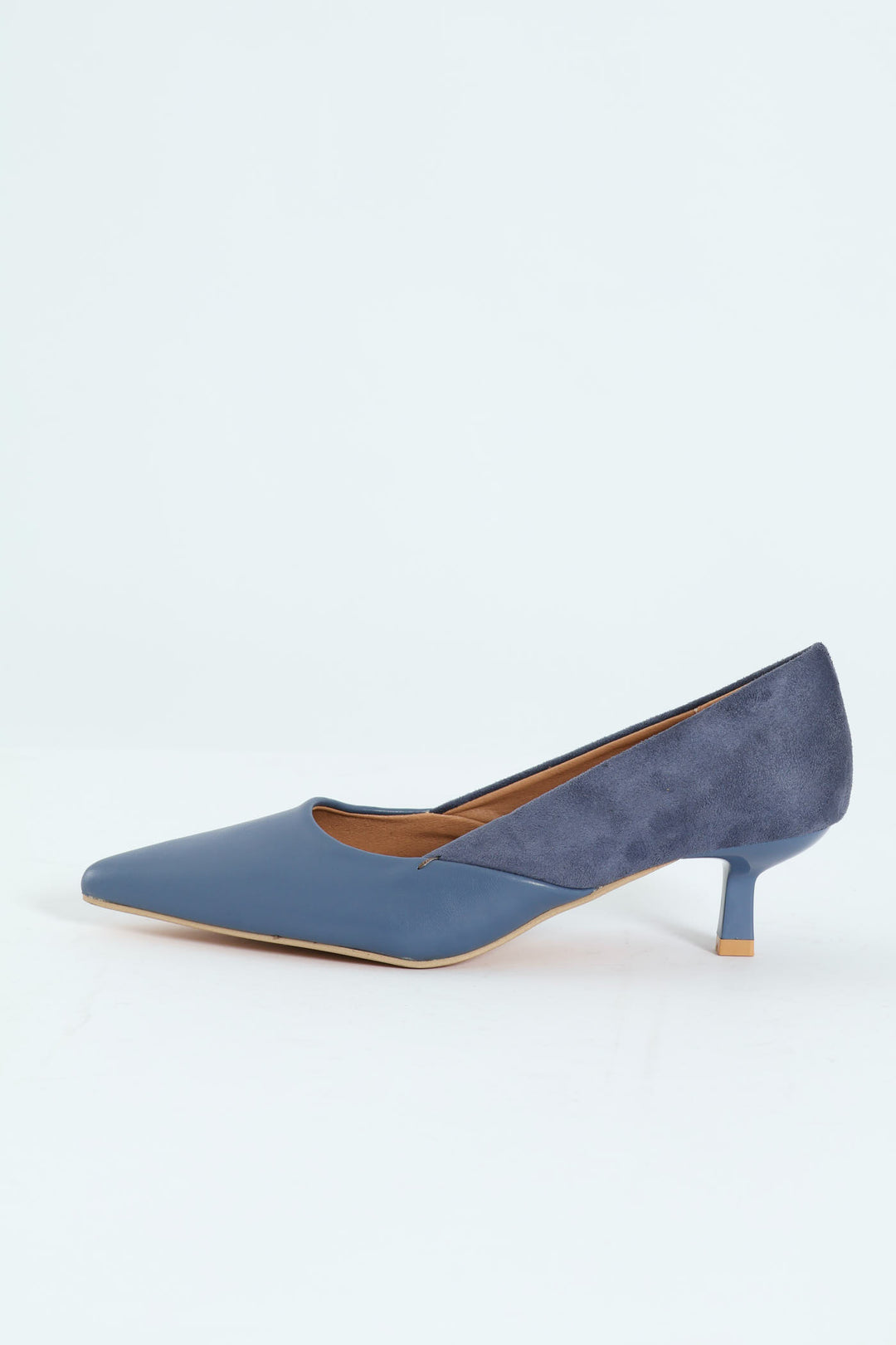 Multi Fabric Kitten Court Heel - Blue