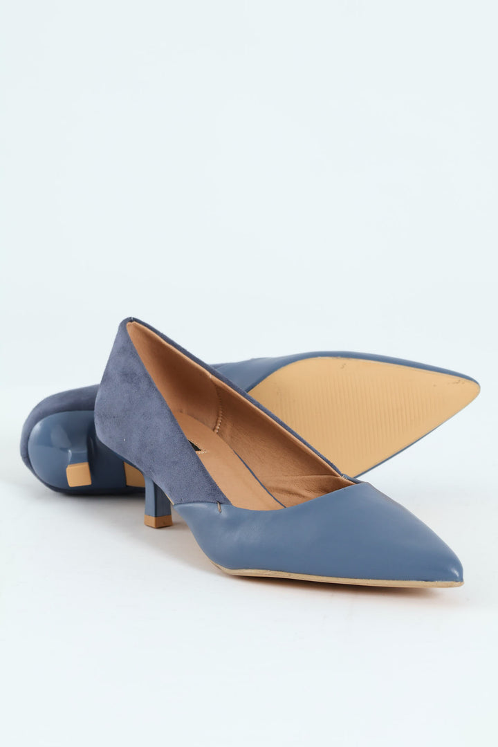 Multi Fabric Kitten Court Heel - Blue