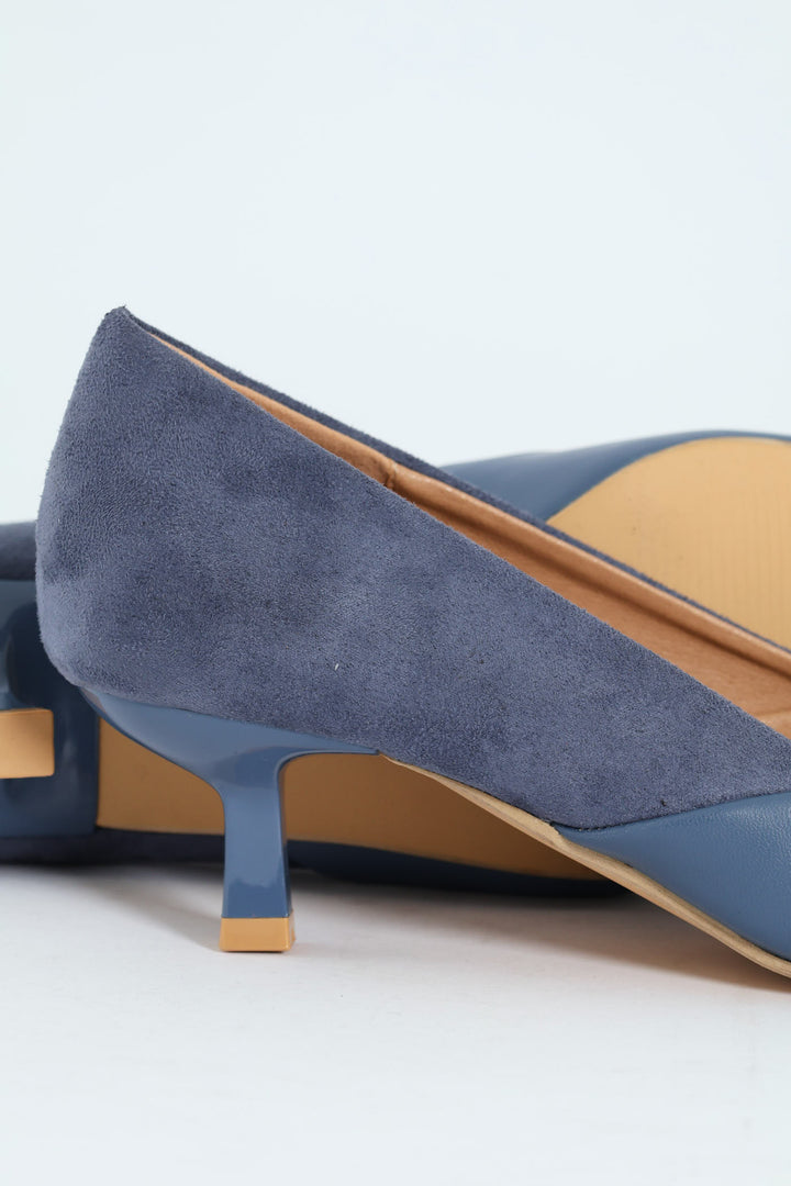 Multi Fabric Kitten Court Heel - Blue