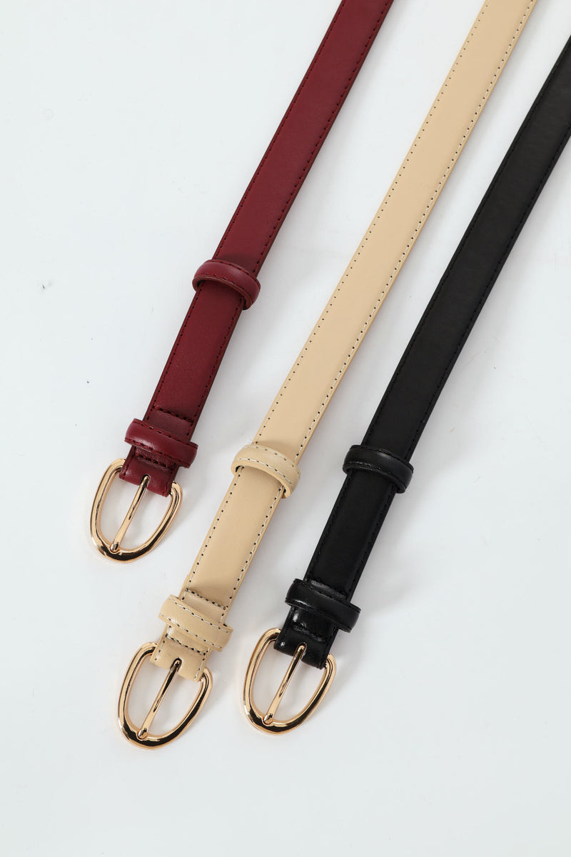 3 Pack Gold Buckle Belts - Black/Taupe/Burgundy