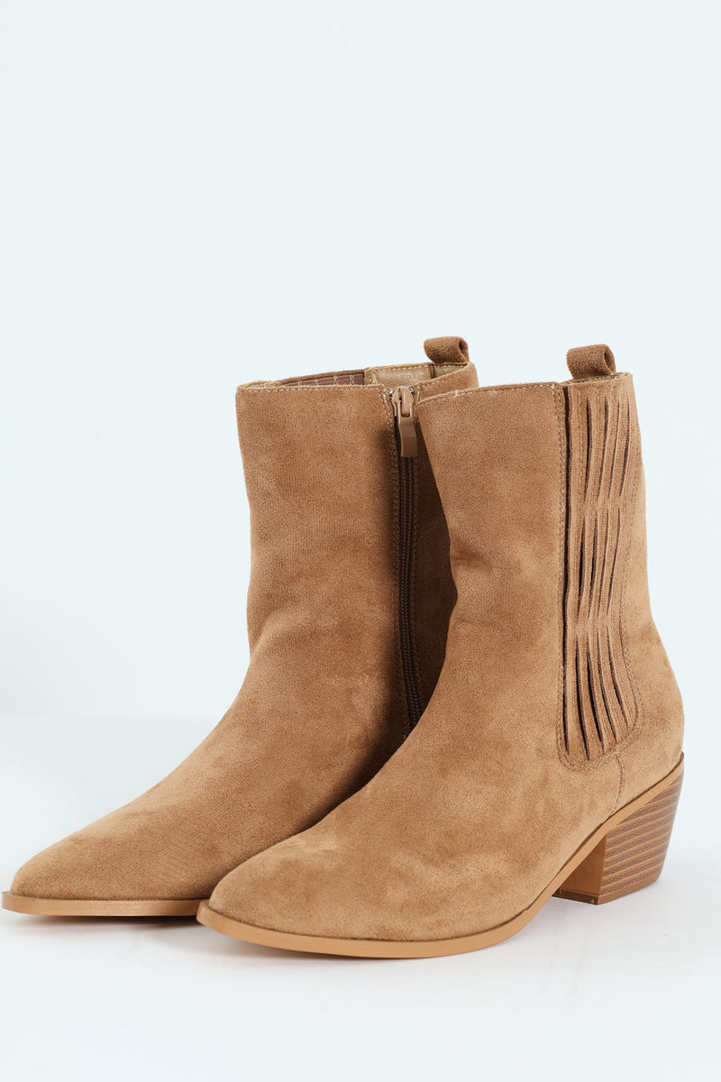 Microfibre Western Ankle Boot - Taupe