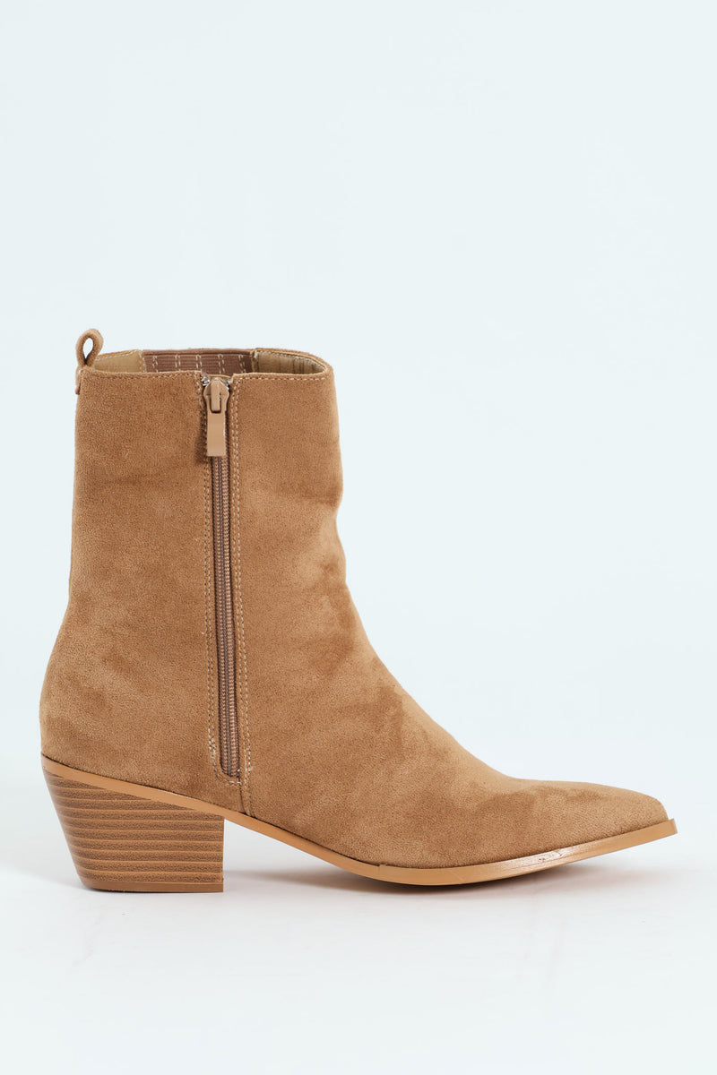 Microfibre Western Ankle Boot - Taupe