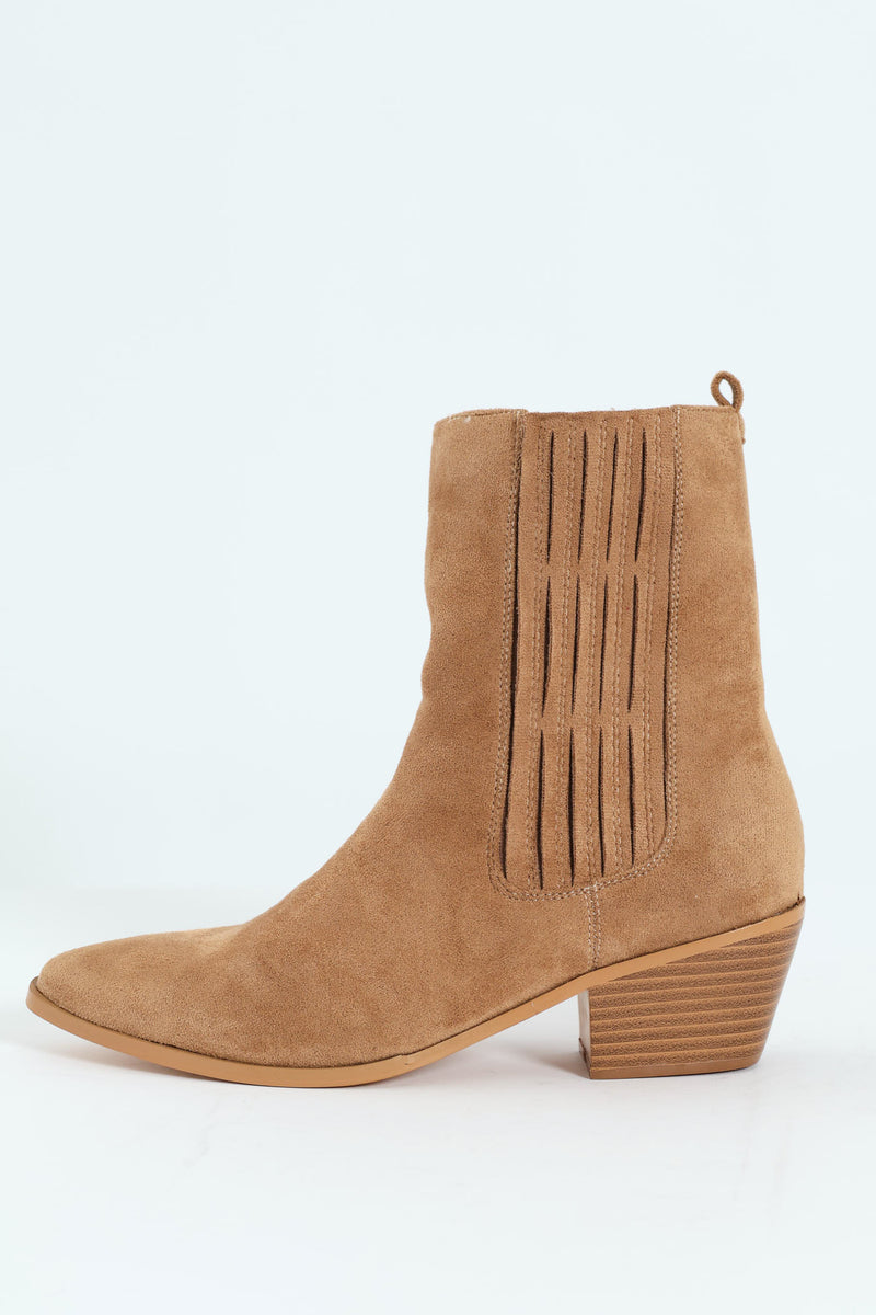 Microfibre Western Ankle Boot - Taupe