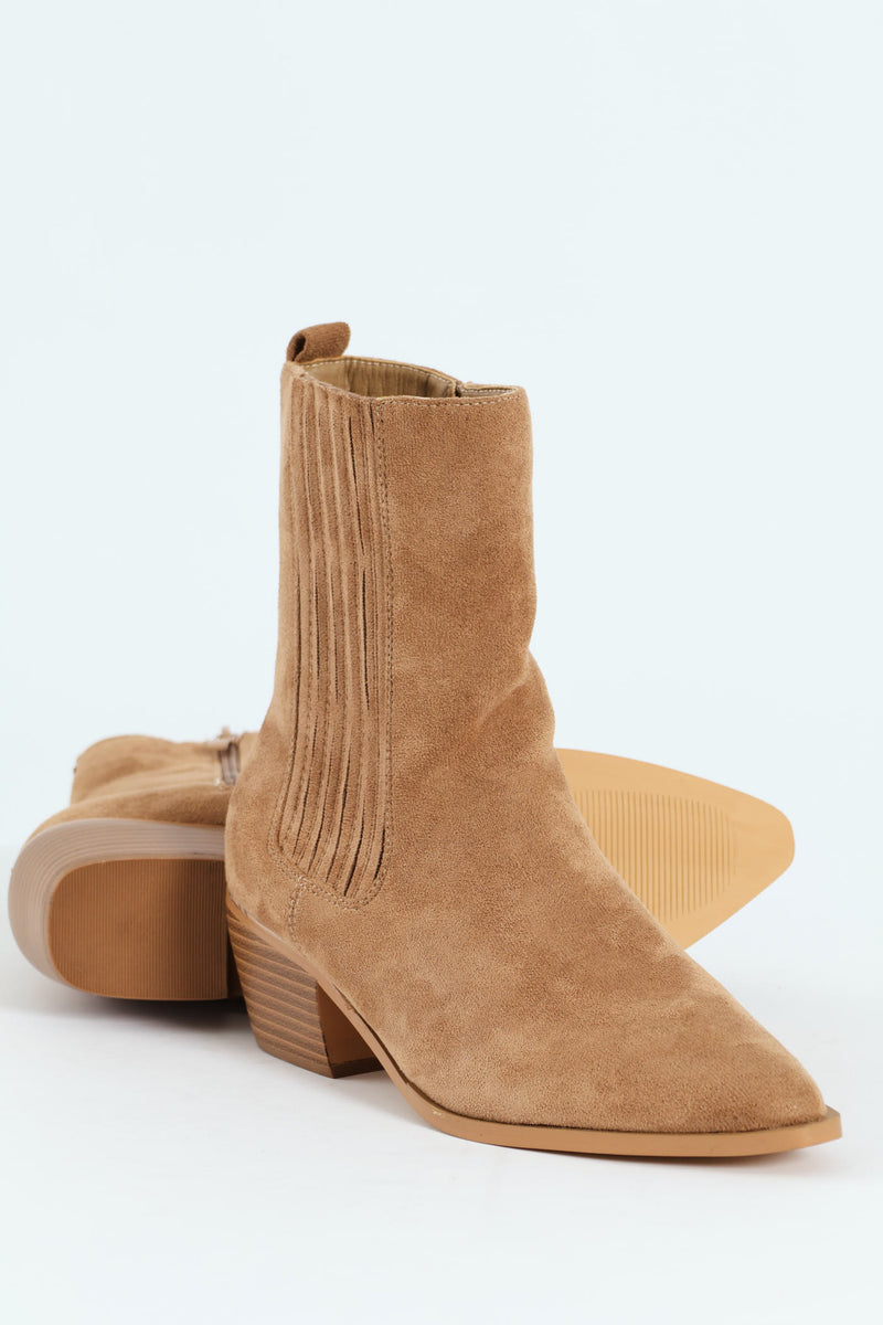 Microfibre Western Ankle Boot - Taupe