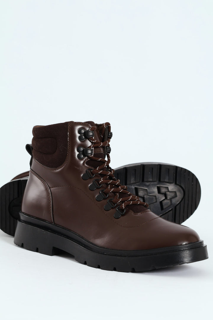 Lace Up Combat Boot - Chocolate