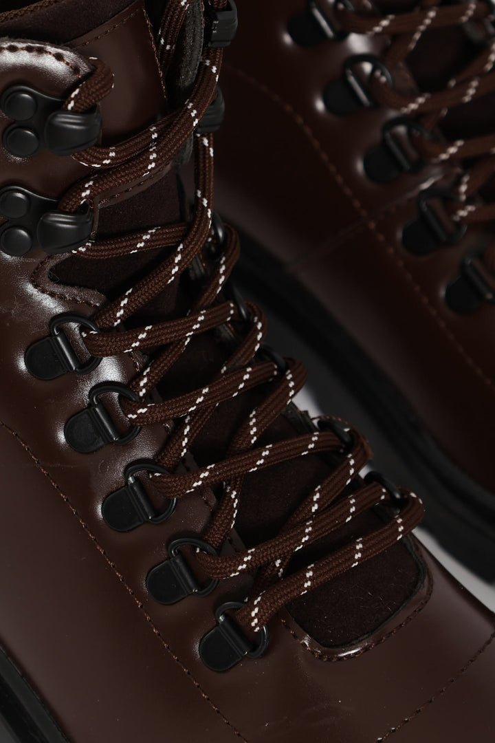 Lace Up Combat Boot - Chocolate