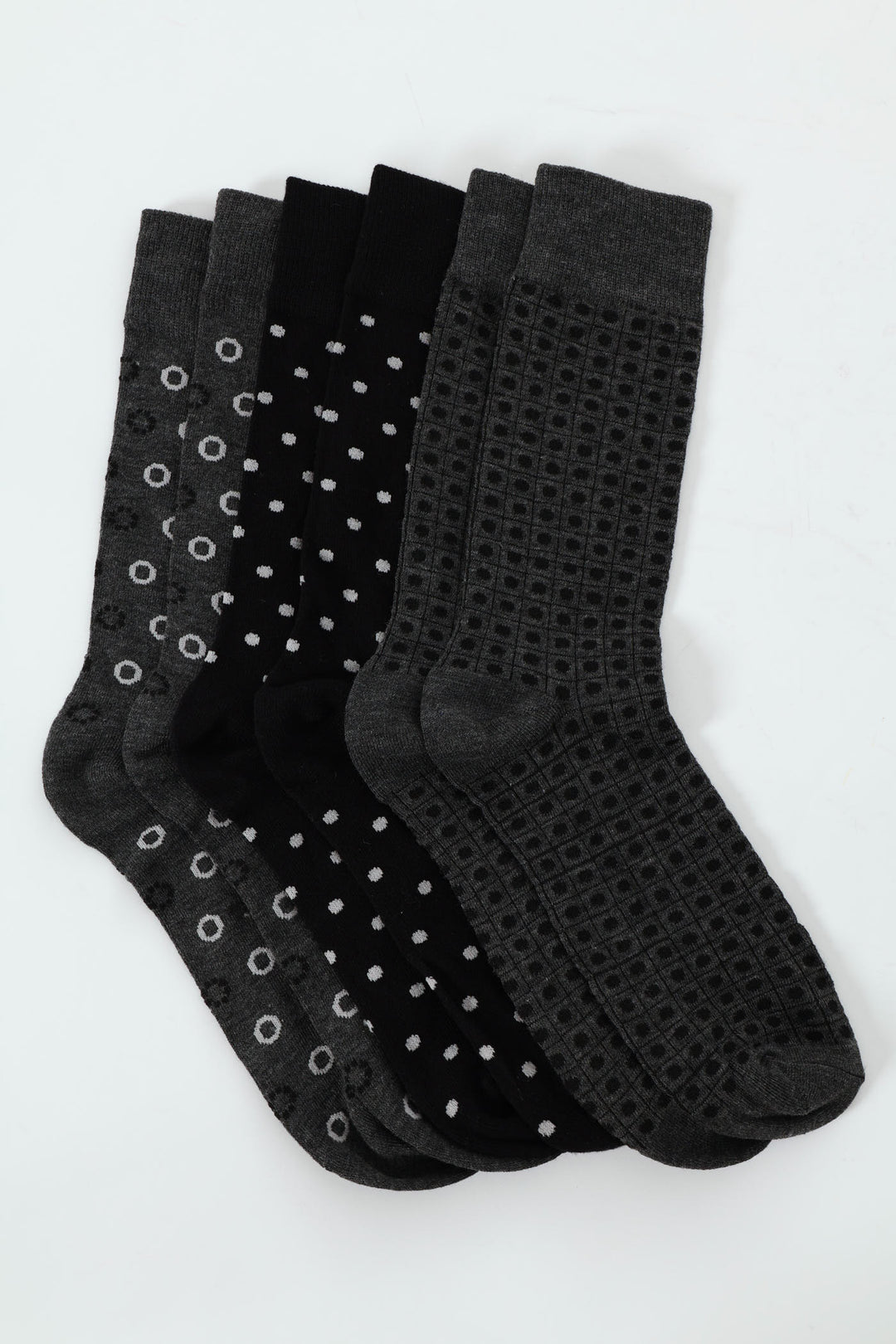 3 Pack Jacquard Dots Anklet Socks - Grey