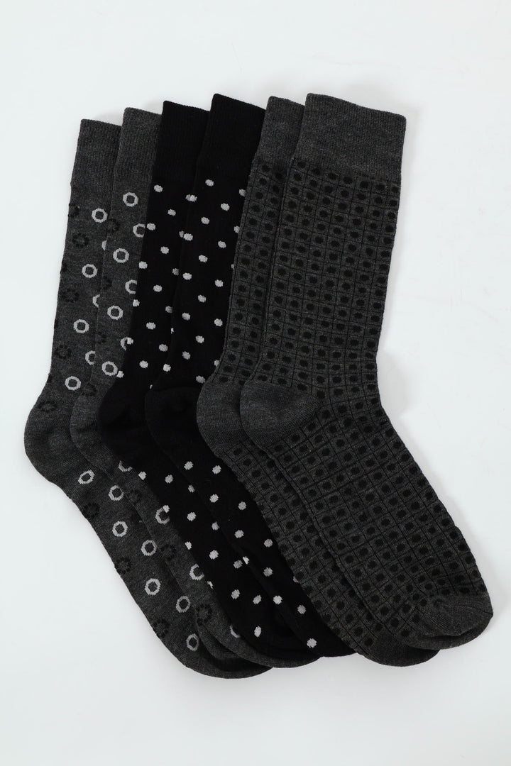 3 Pack Jacquard Dots Anklet Socks - Grey