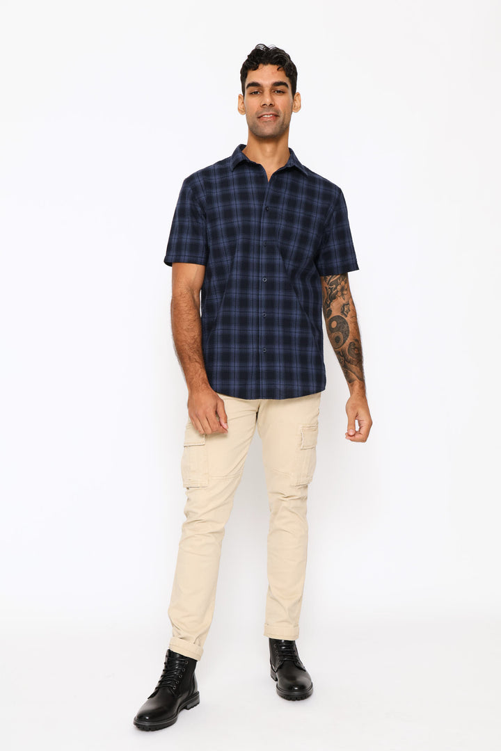Seersucker Regular Check Shirt - Navy