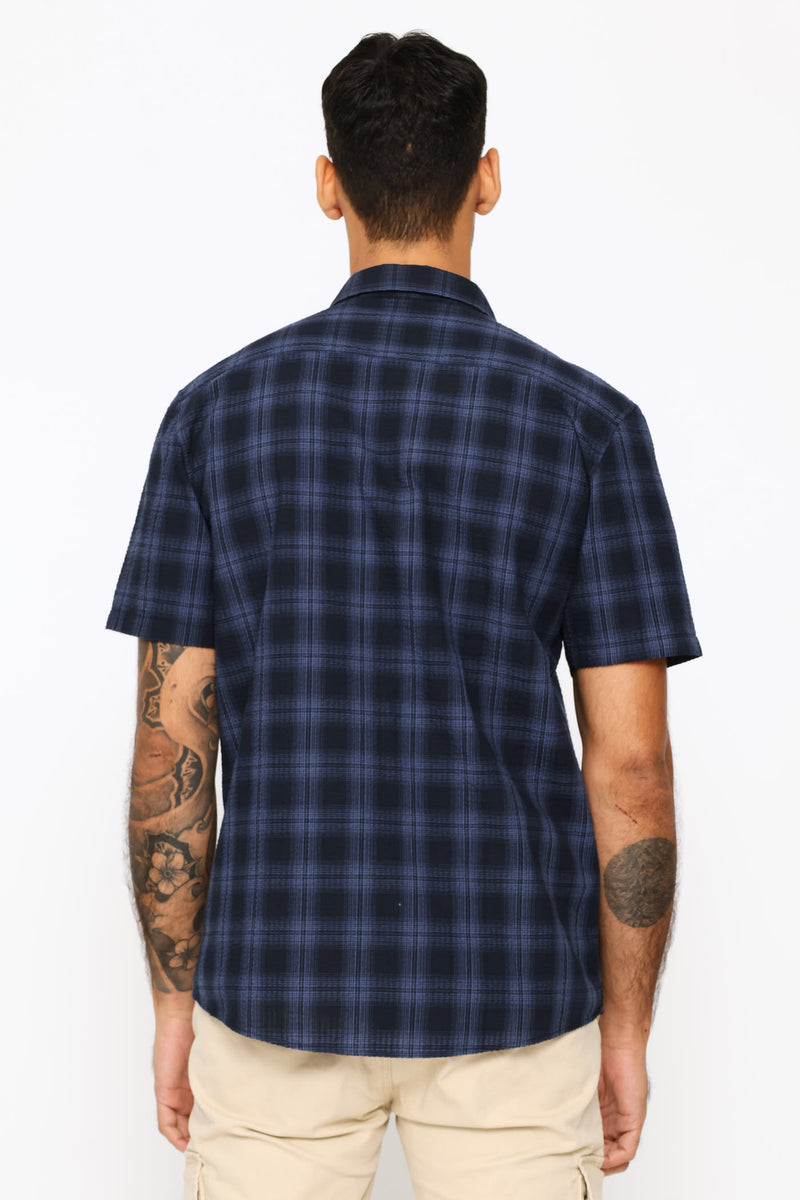 Seersucker Regular Check Shirt - Navy