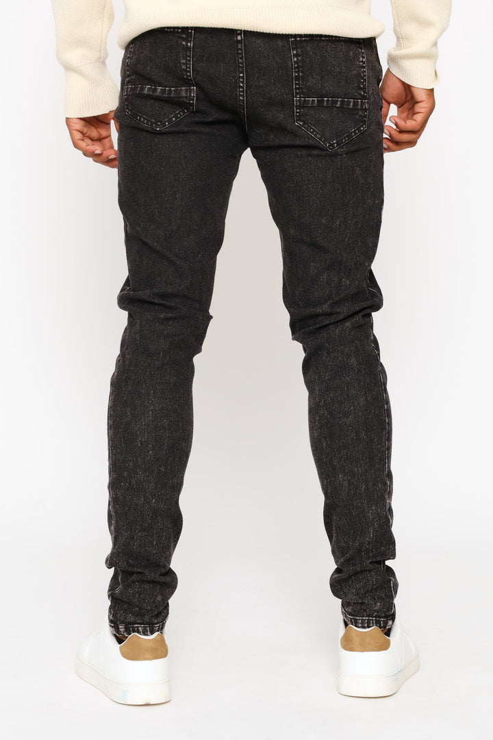 Acid Wash Skinny Denim - Black