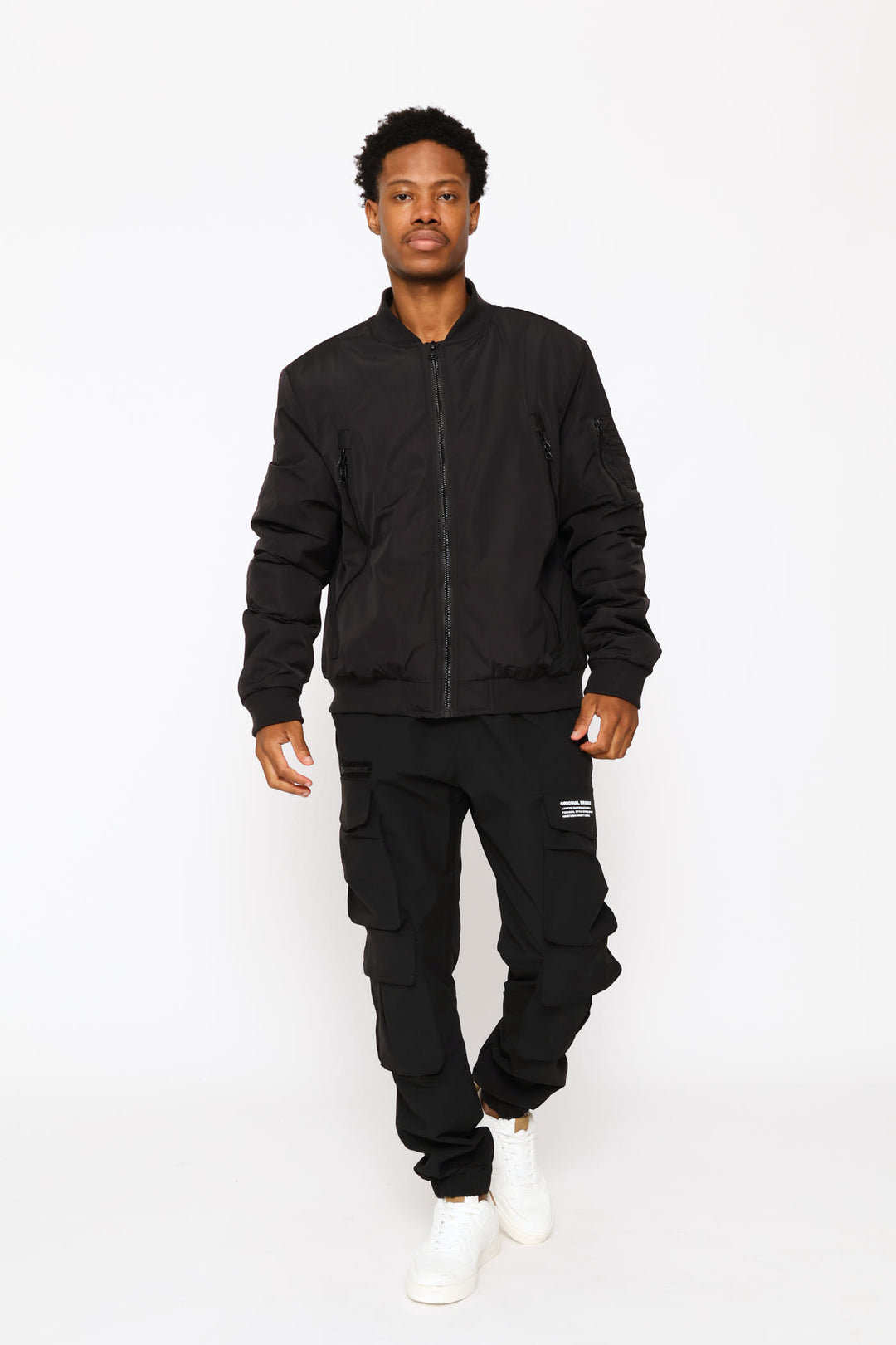 Basic Longer Zip Bomber Jacket - Black