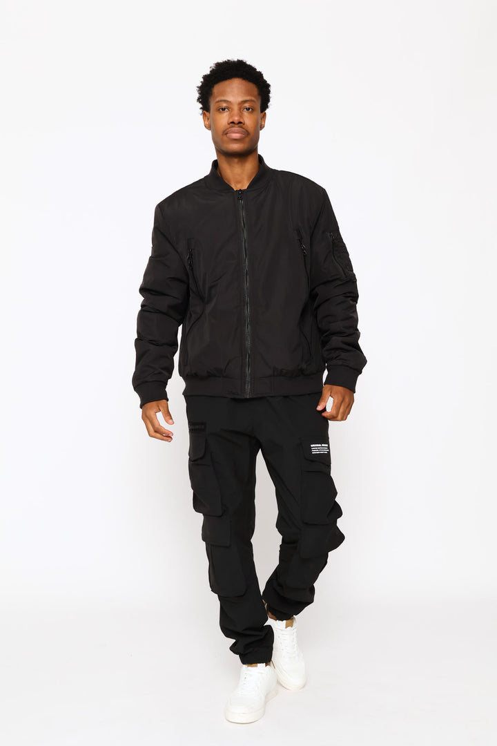 Basic Longer Zip Bomber Jacket - Black