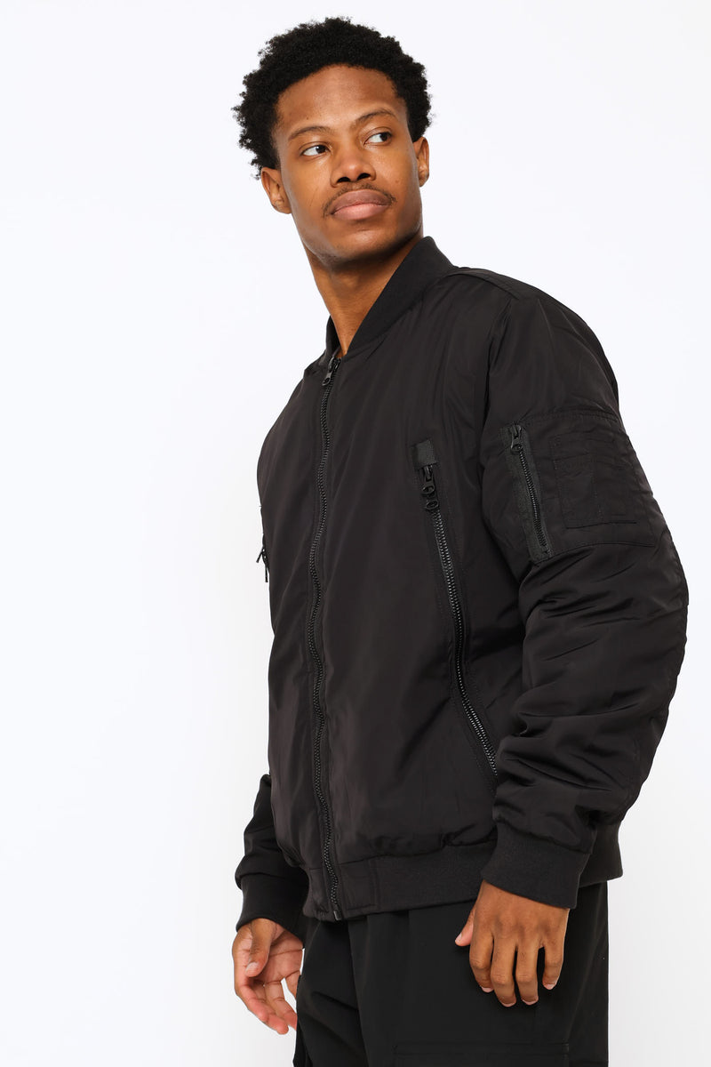 Basic Longer Zip Bomber Jacket - Black