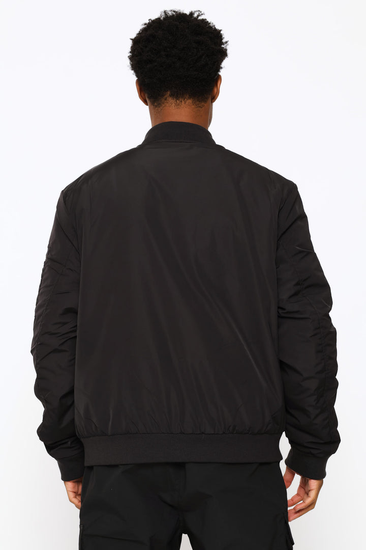 Basic Longer Zip Bomber Jacket - Black
