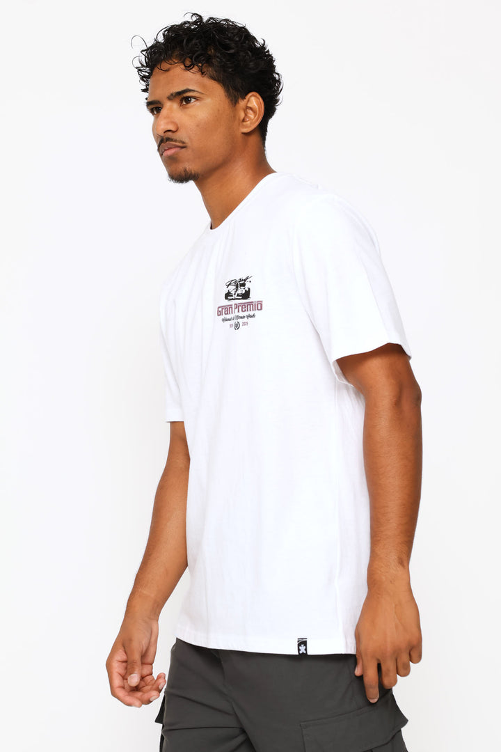 Racing Car Front & Back Print Tee - White