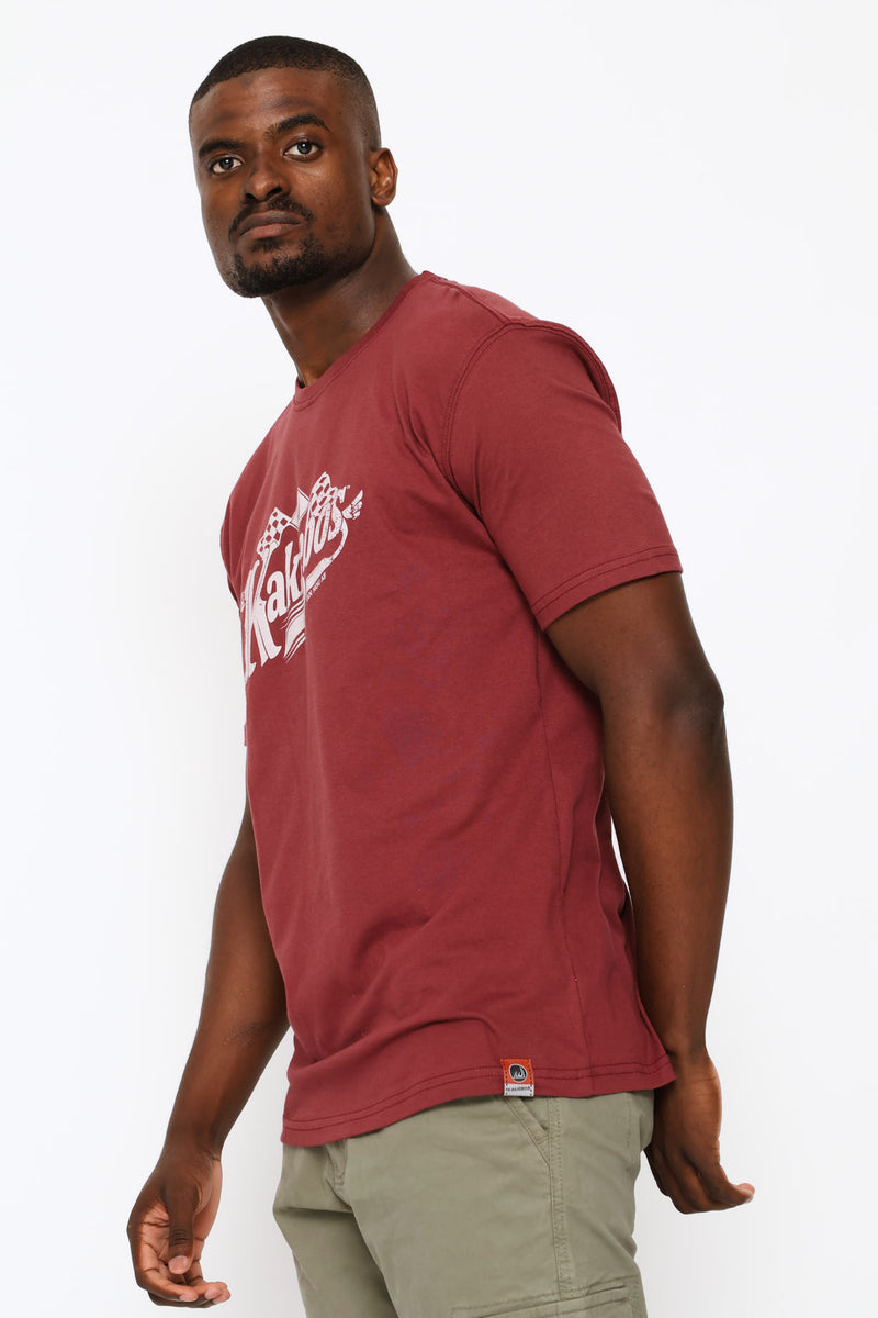 Classic Fit Distressed Logo Tee - Oxblood
