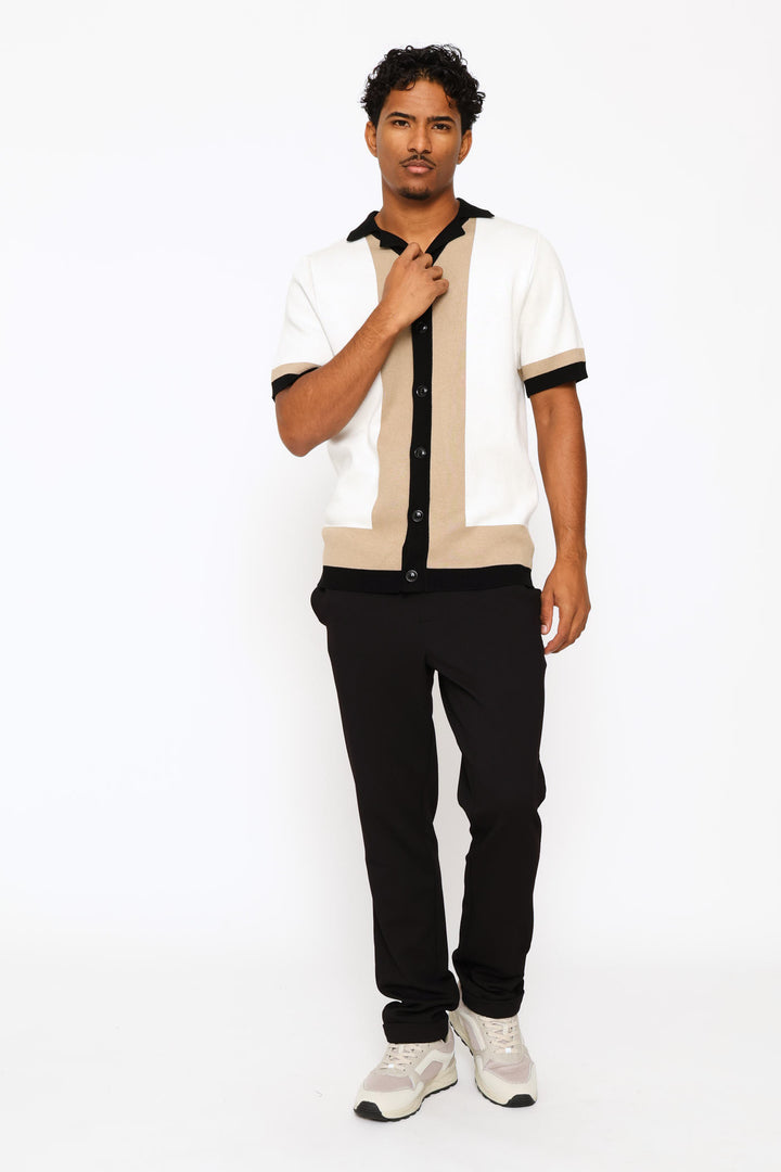 Colour Block Knit Shirt - Neutral