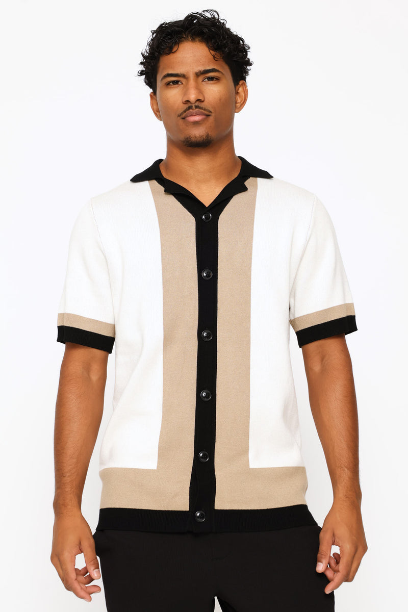 Colour Block Knit Shirt - Neutral