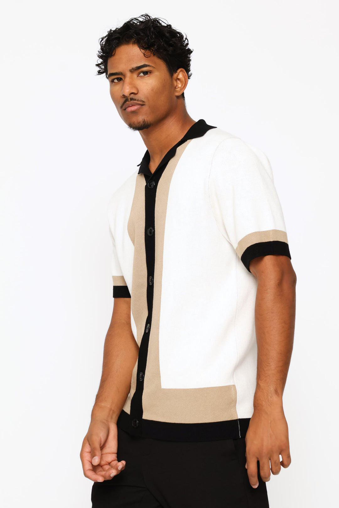 Colour Block Knit Shirt - Neutral
