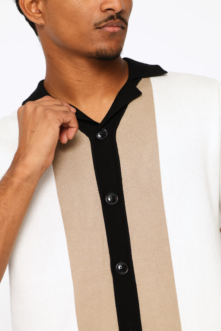 Colour Block Knit Shirt - Neutral