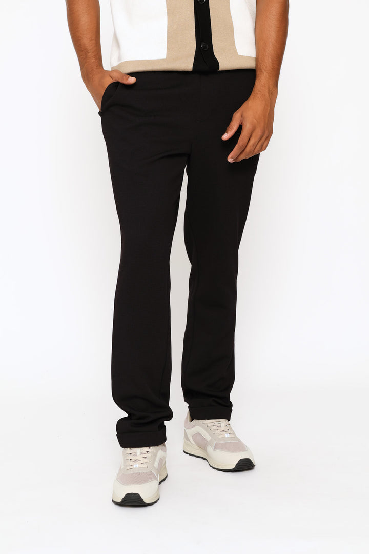 Full Elastic Textured Pull On Trouser - Black