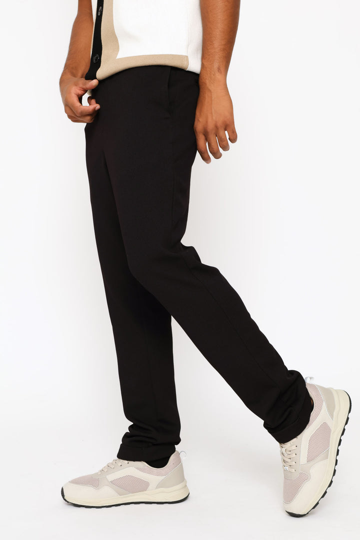 Full Elastic Textured Pull On Trouser - Black