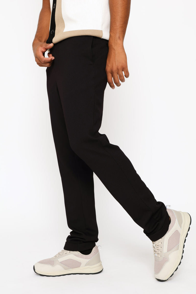 Full Elastic Textured Pull On Trouser - Black