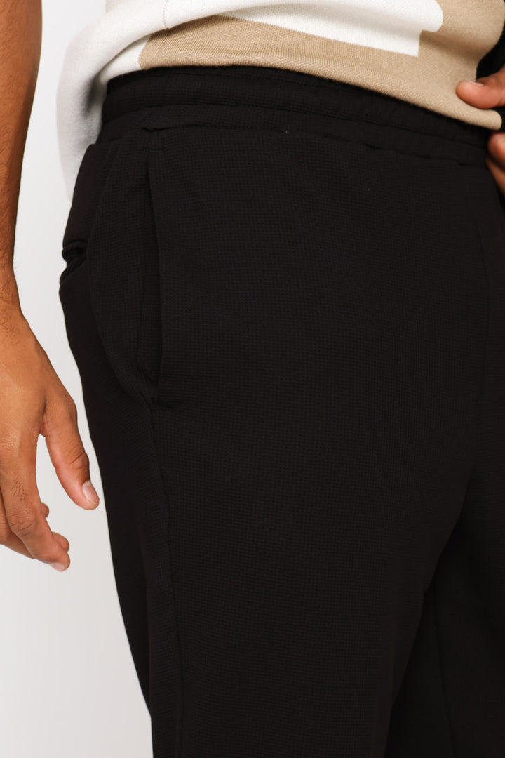 Full Elastic Textured Pull On Trouser - Black
