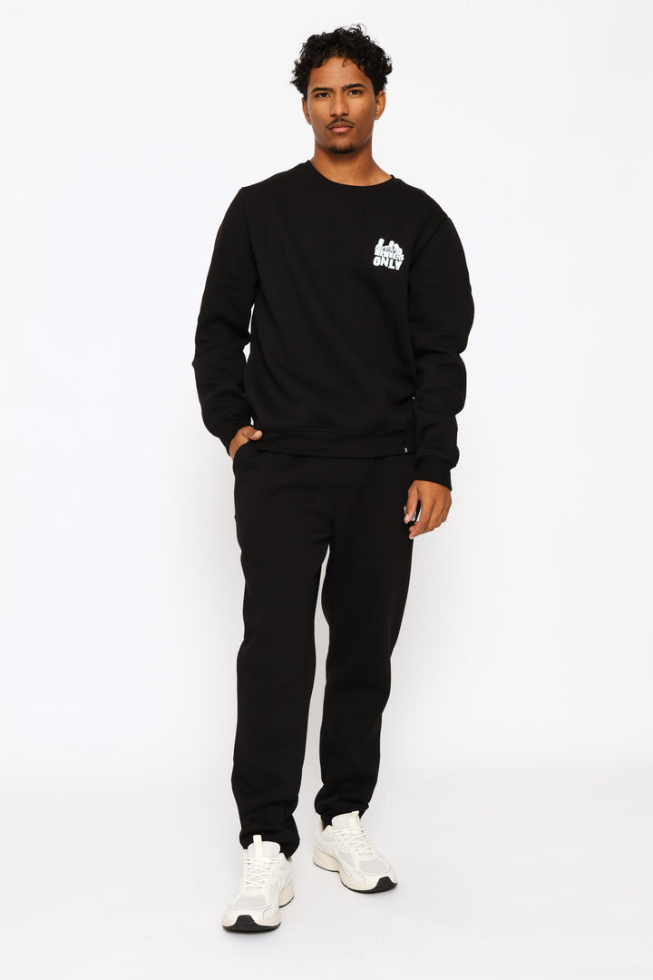 Printed Fleece Jogger - Black