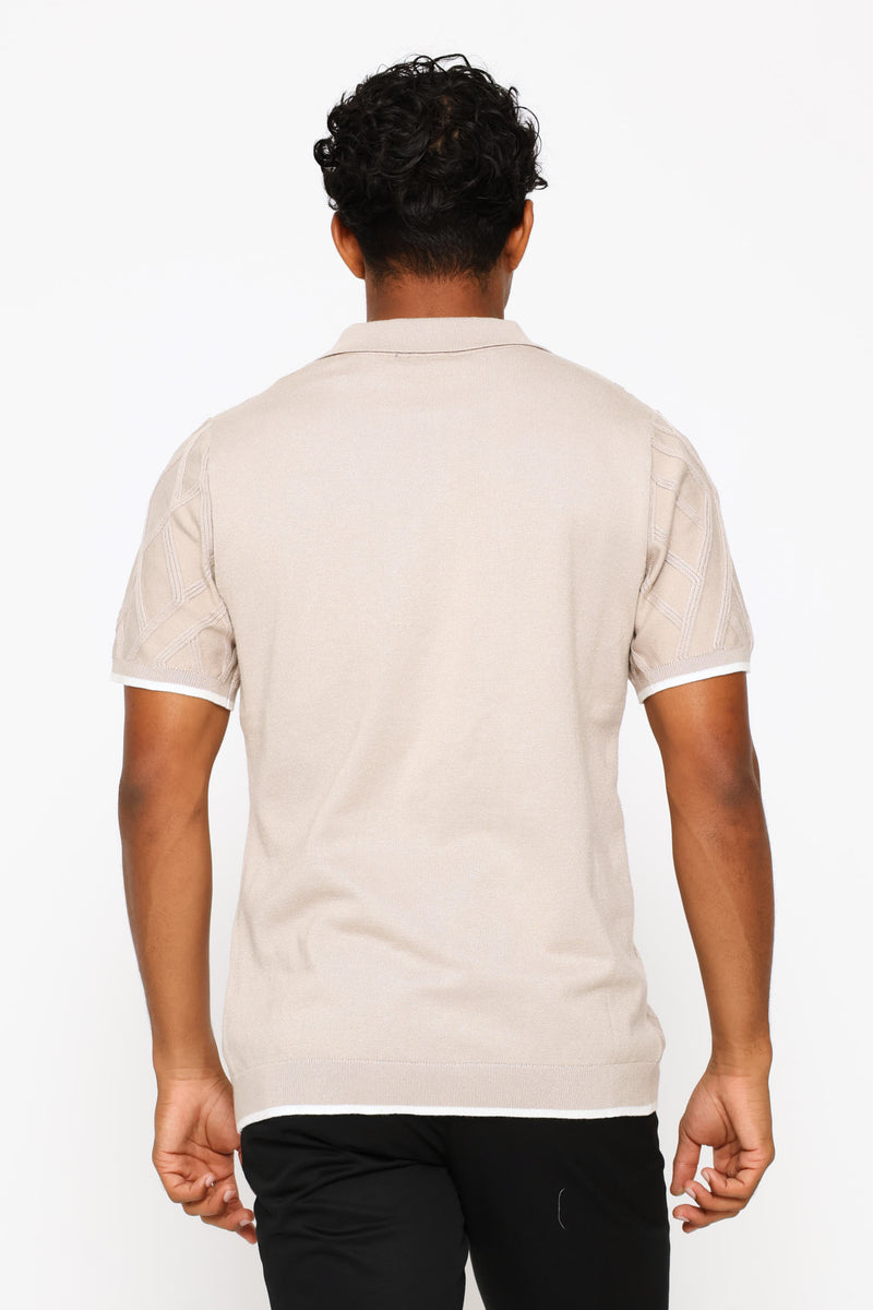 Diamond Textured Quarter Zip Knit Golfer - Stone