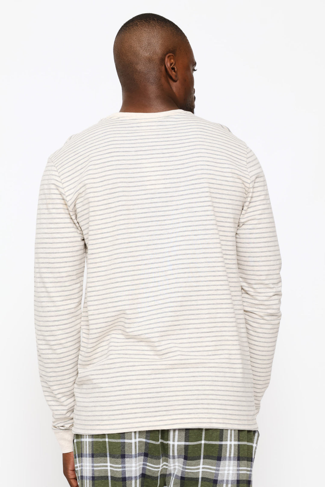 Long Sleeve Stripe Henley Top - Oatmeal/Grey Melange