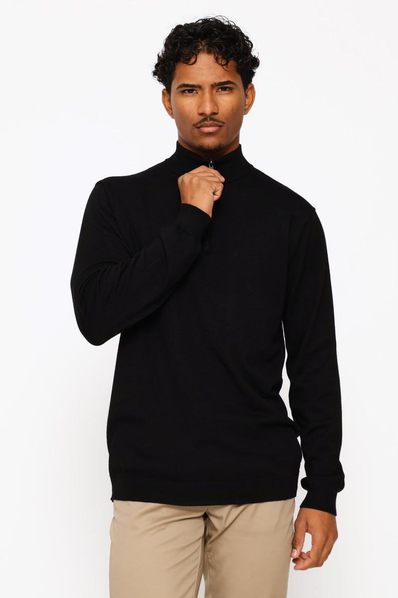 Mens Long Sleeve Quarter Zip Pullover - Black – Edgars