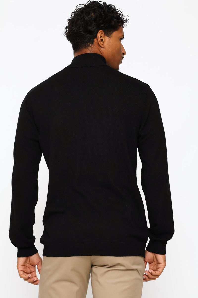 Mens Long Sleeve Quarter Zip Pullover - Black – Edgars