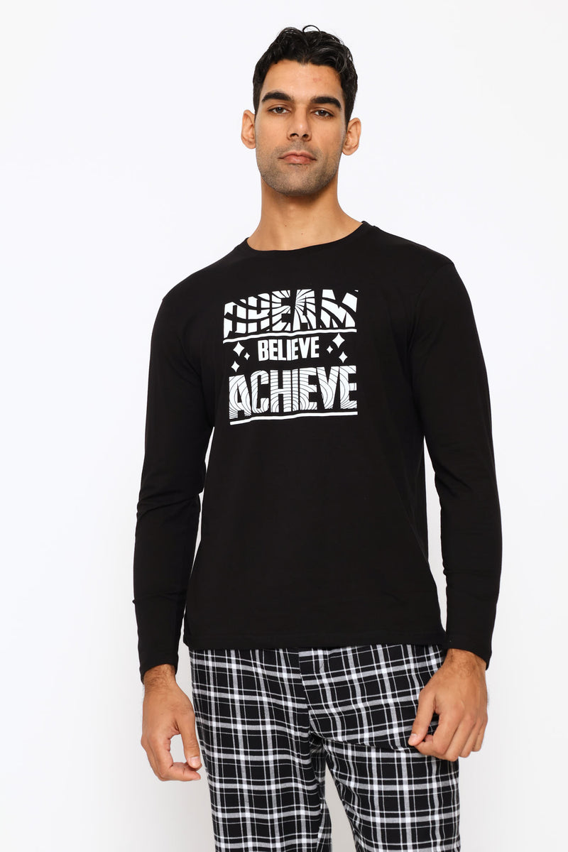 Long Sleeve Dream Slogan Tee - Black