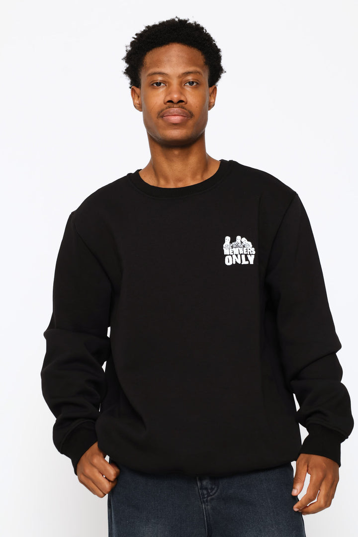 Printed Fleece Crew Top - Black