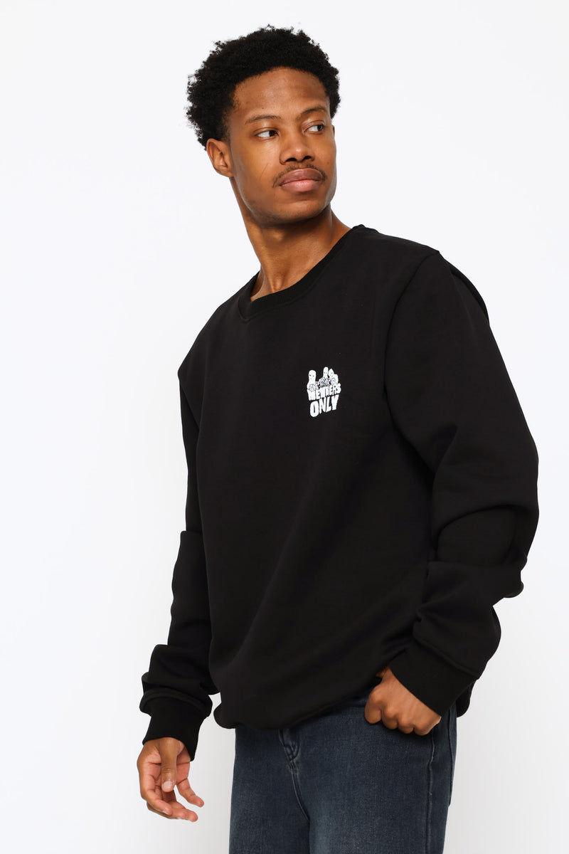 Printed Fleece Crew Top - Black