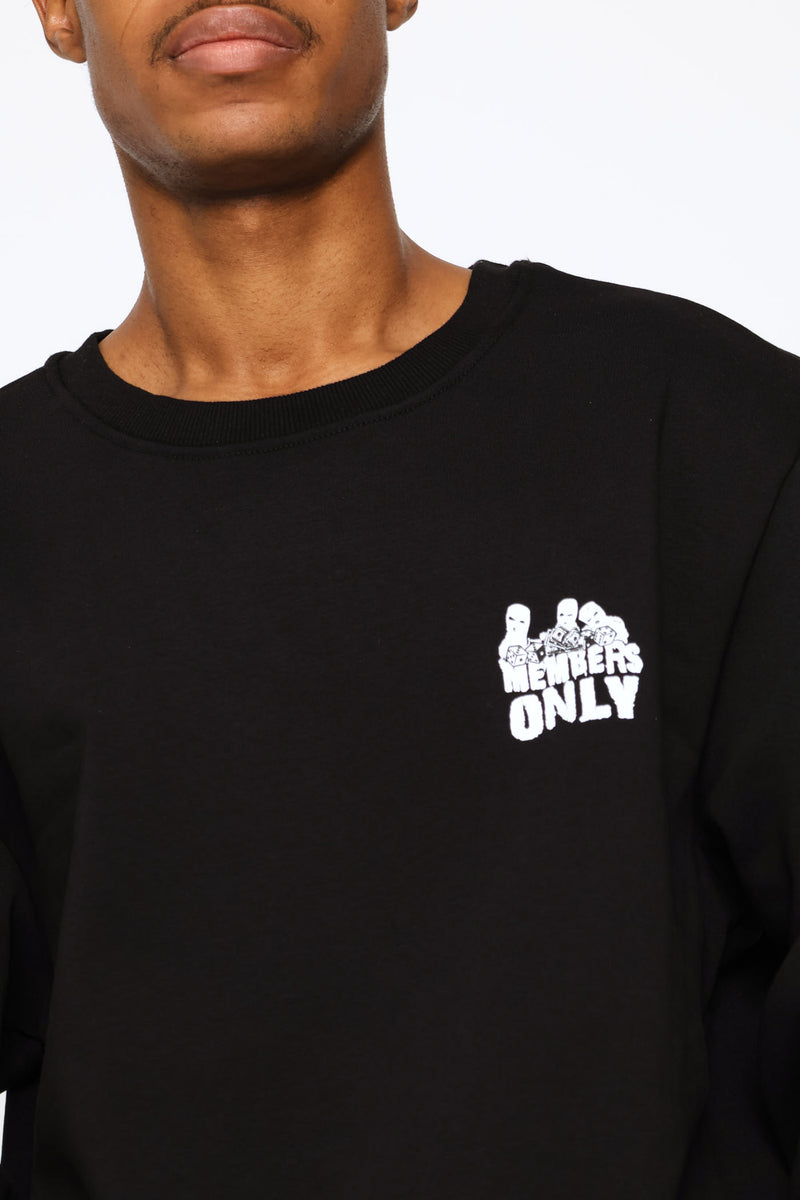 Printed Fleece Crew Top - Black