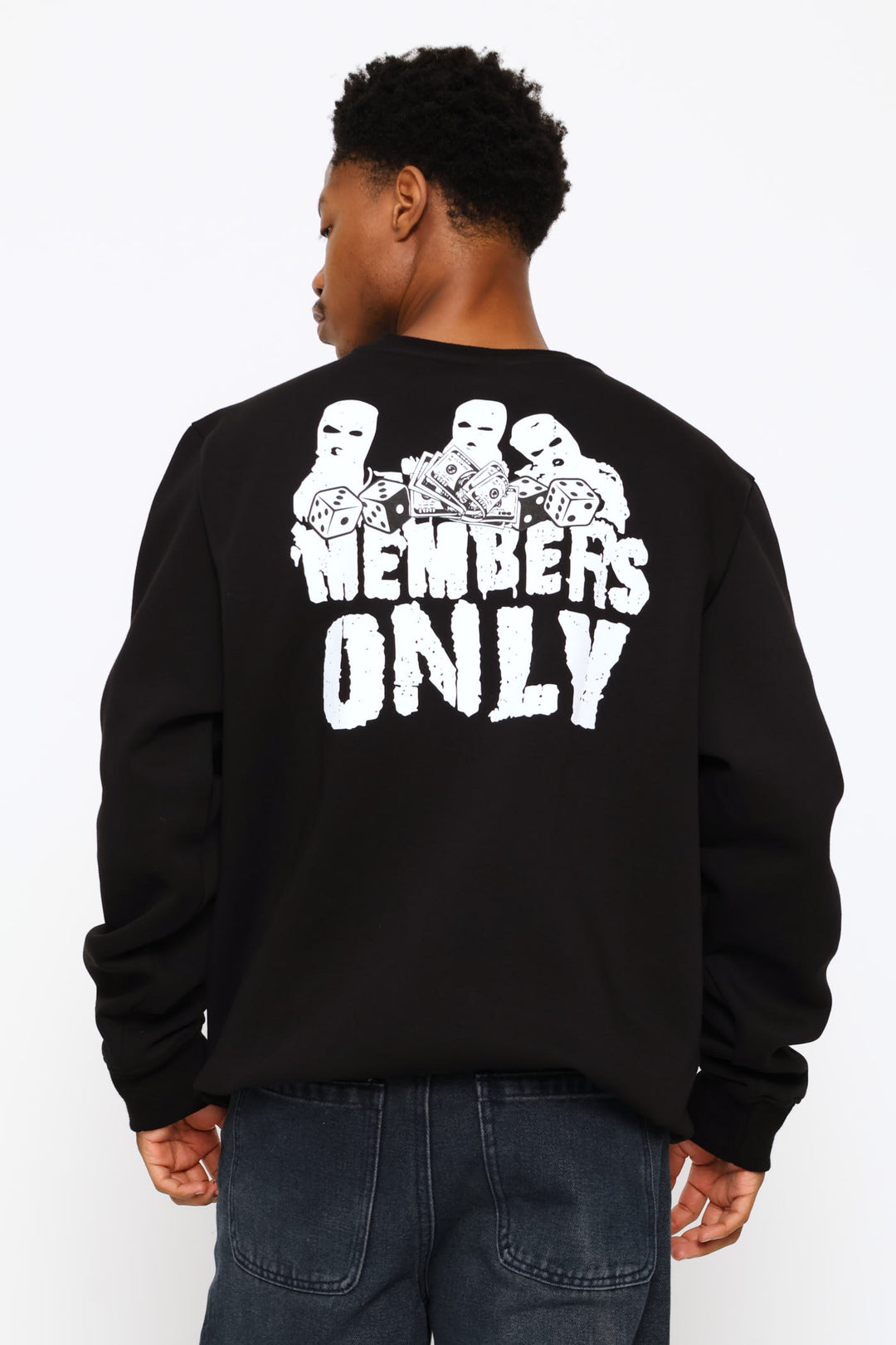 Printed Fleece Crew Top - Black