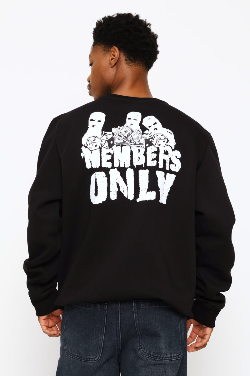 Printed Fleece Crew Top - Black