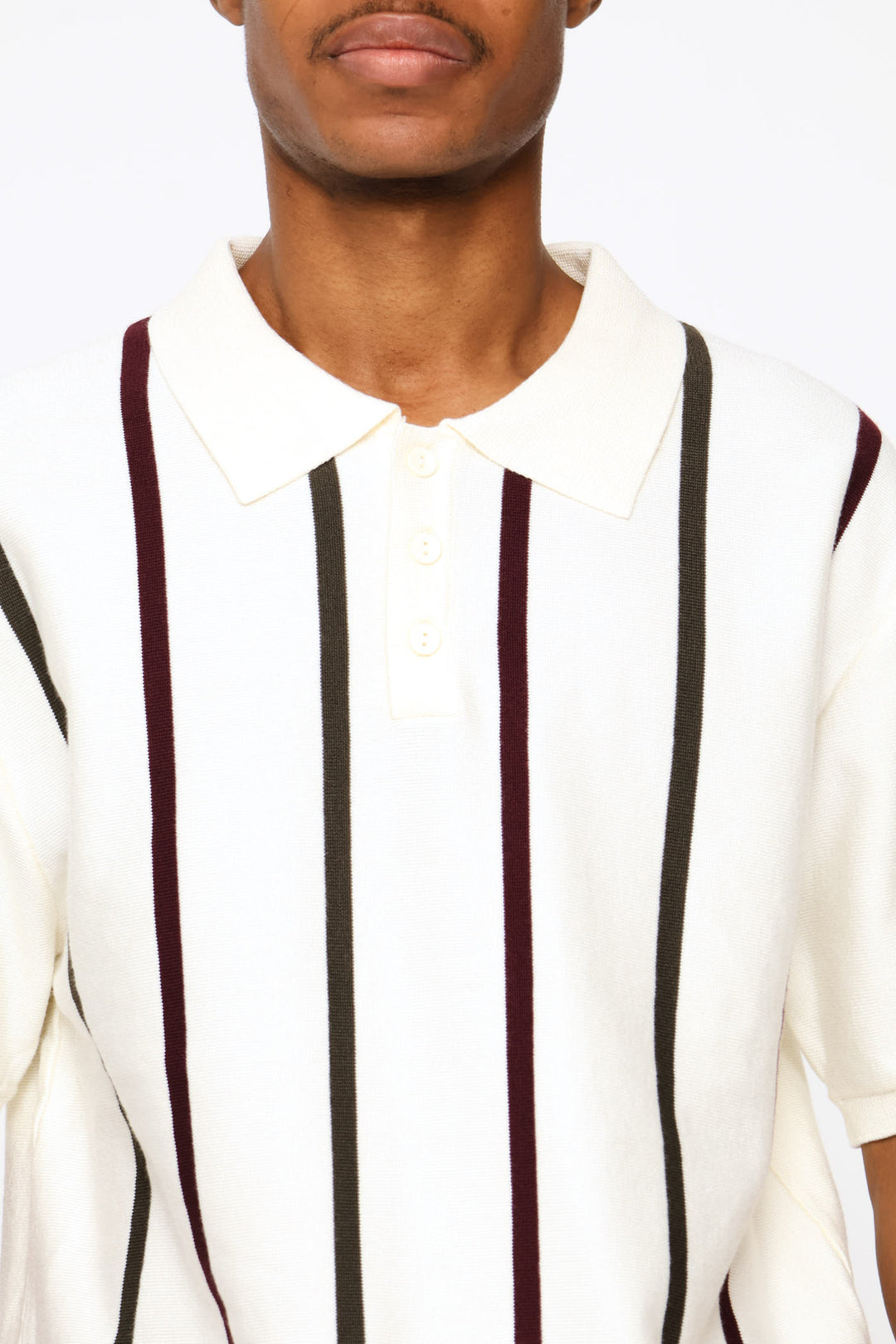 Multicolour Stripe Fine Knit Golfer - Ecru